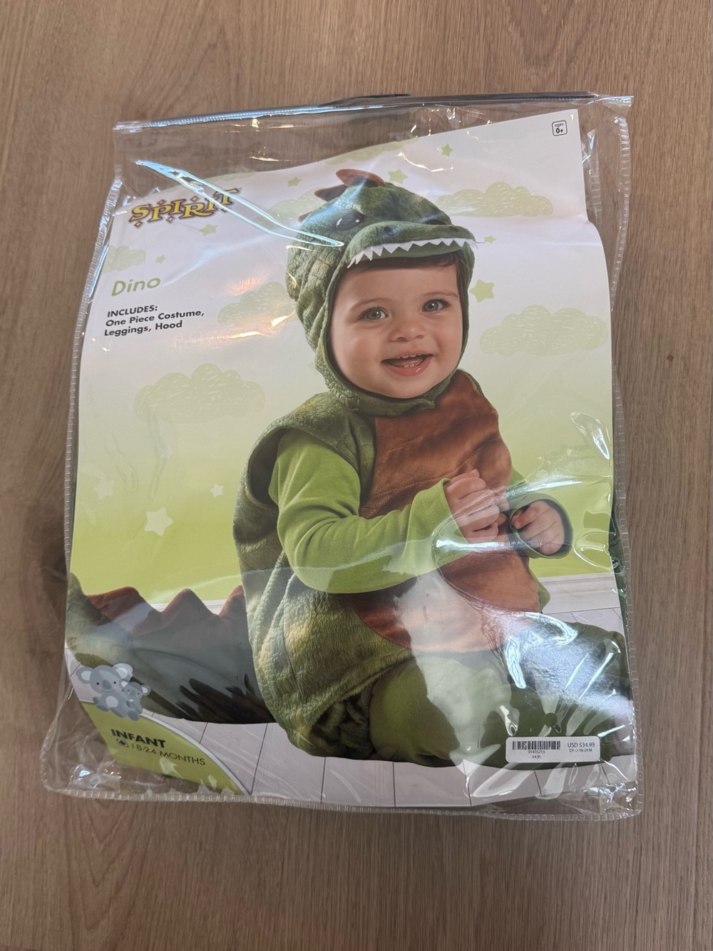 Dino Infant Costume - Green Plush Hooded Outfit 18 - 24 months